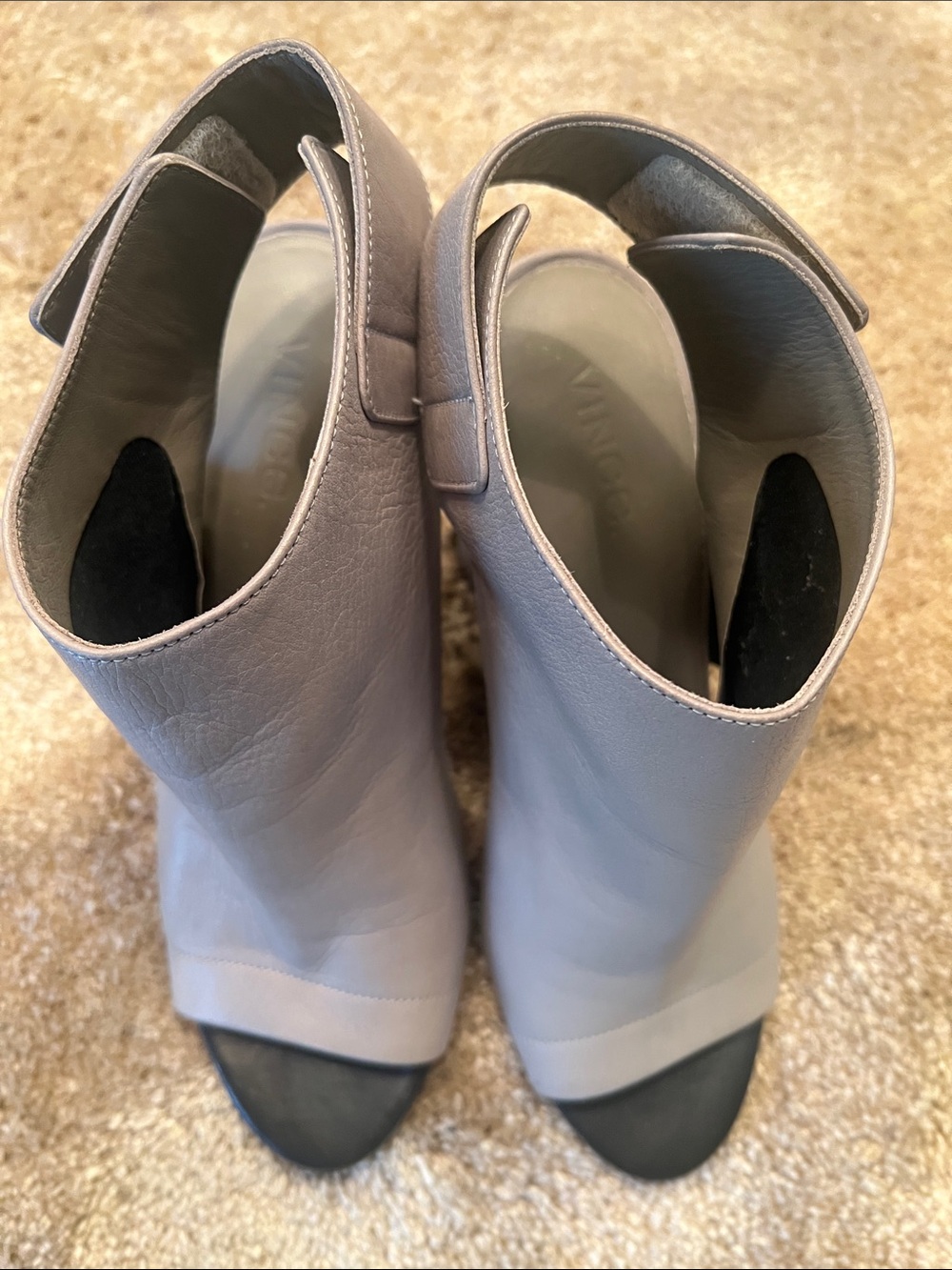 Vince Light Gray Open-Toe Leather Slingback Mules
